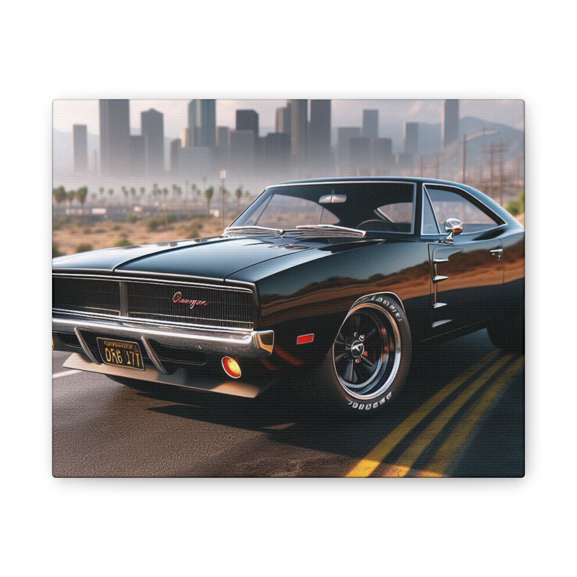 1970 Black Dodge Charger Canvas Canvas Printify   