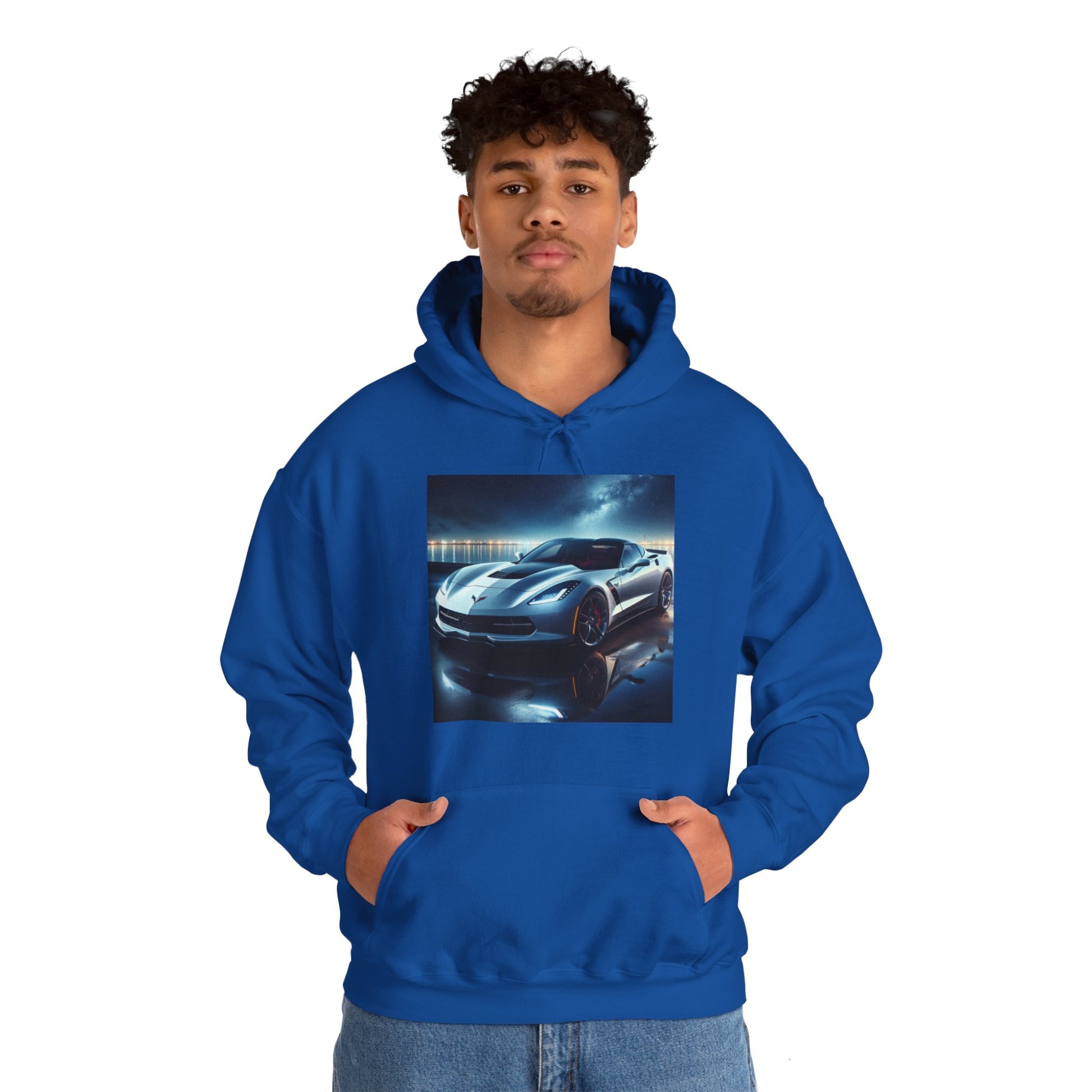 White Corvette Hoodie Hoodie Printify   