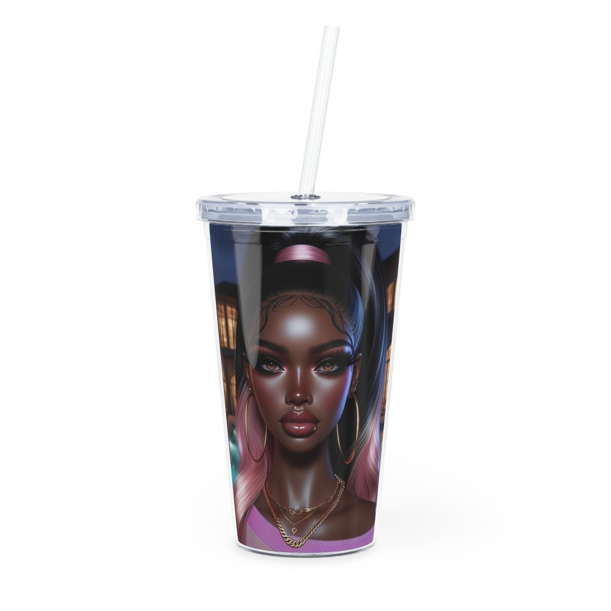 Pink at Night Tumbler with Straw Mug Printify 20oz Transparent 