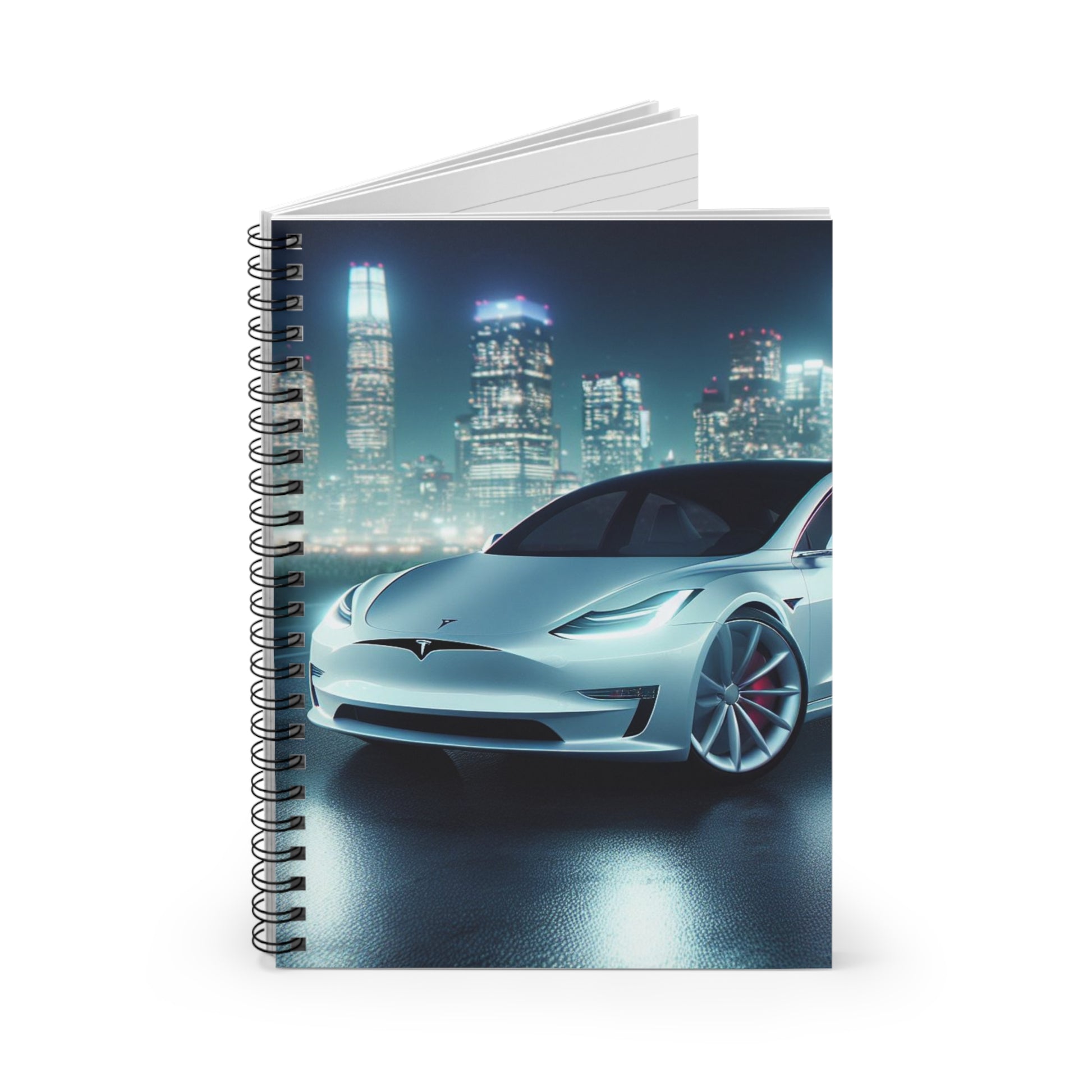 White Tesla Spiral Notebook Paper products Printify   