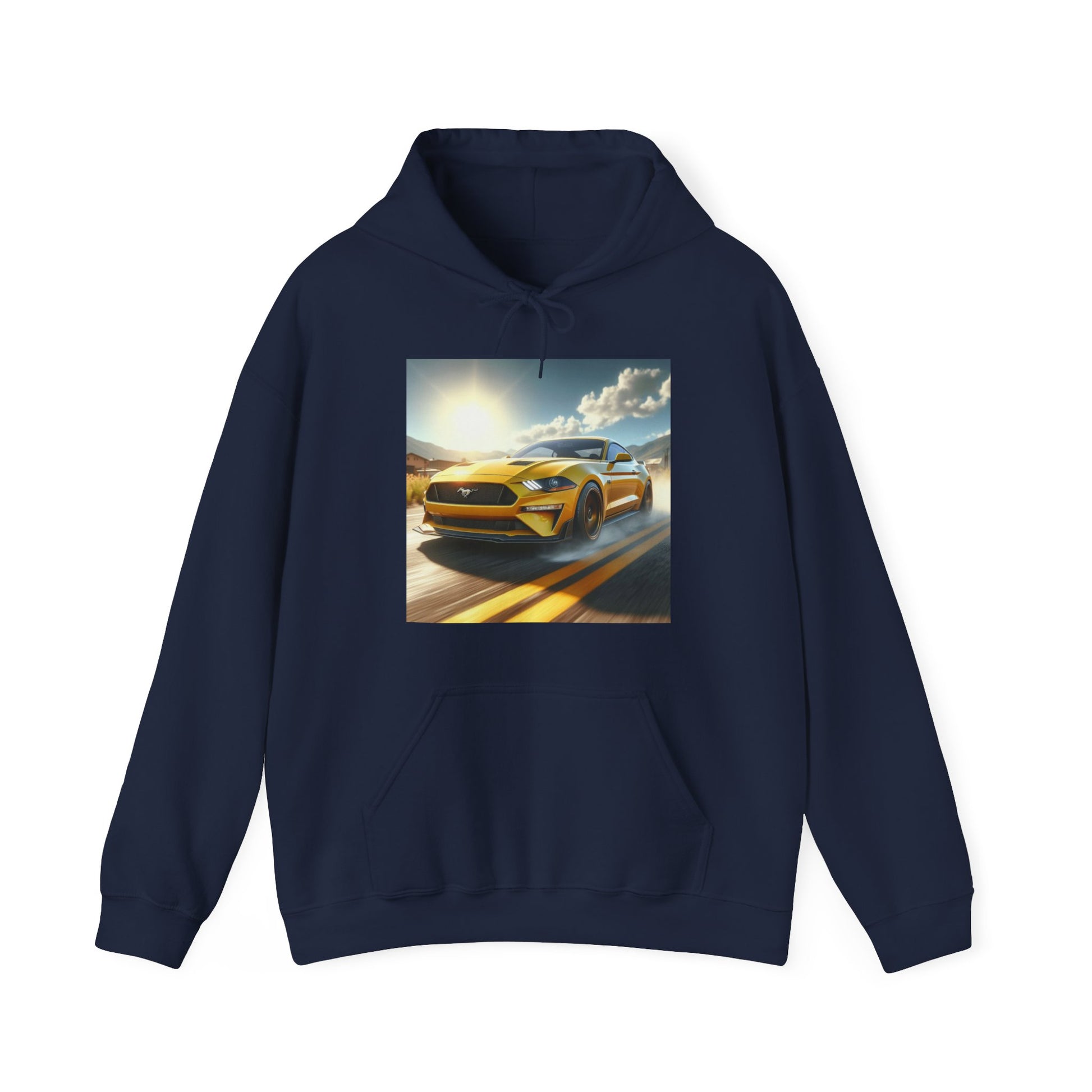 Yellow Mustang Hoodie Hoodie Printify Navy S 