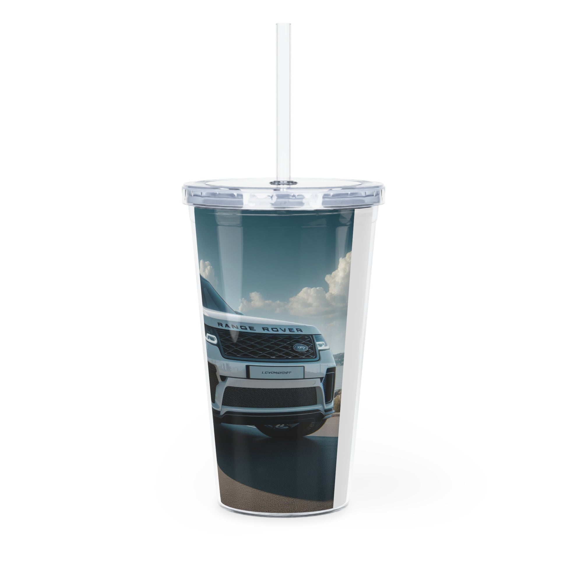 White Range Rover Tumbler with Straw Mug Printify   