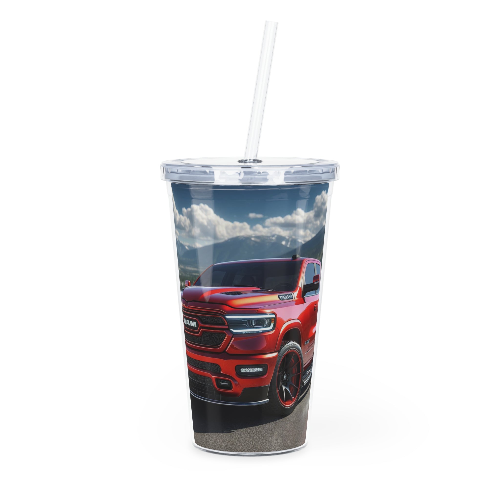 Red Dodge Ram Tumbler with Straw Mug Printify 20oz Transparent 