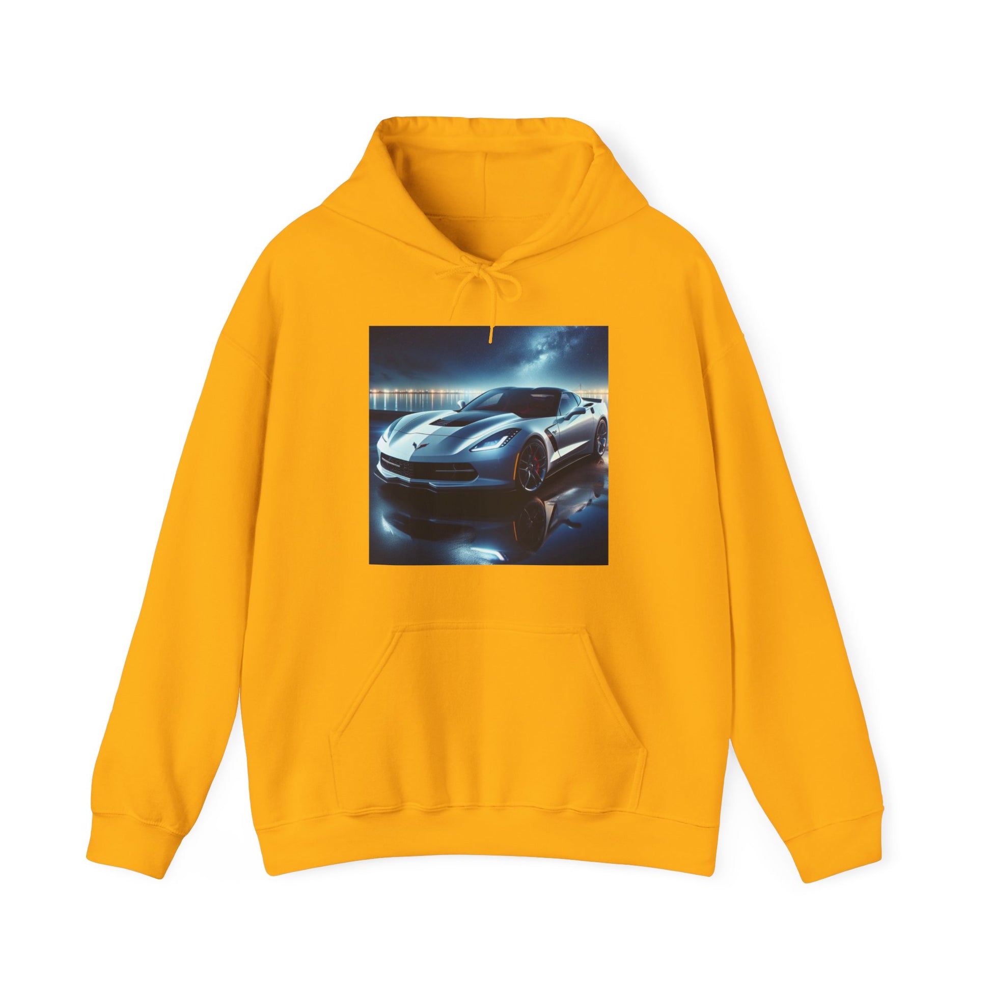 White Corvette Hoodie Hoodie Printify Gold S 