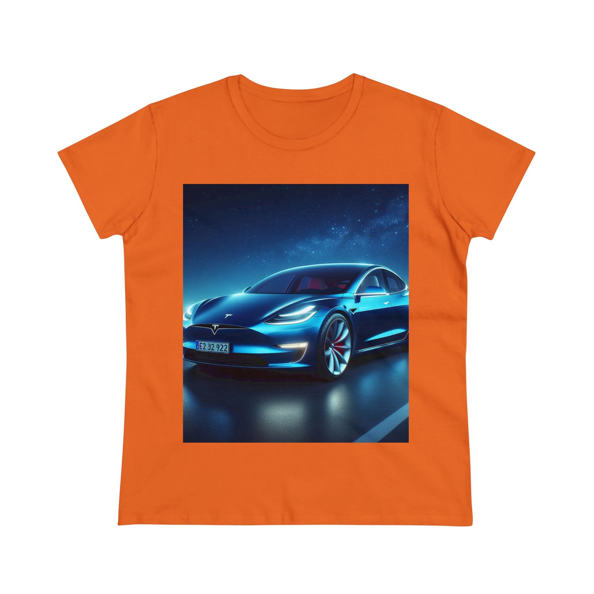 Blue Tesla T-Shirt T-Shirt Printify Orange S 