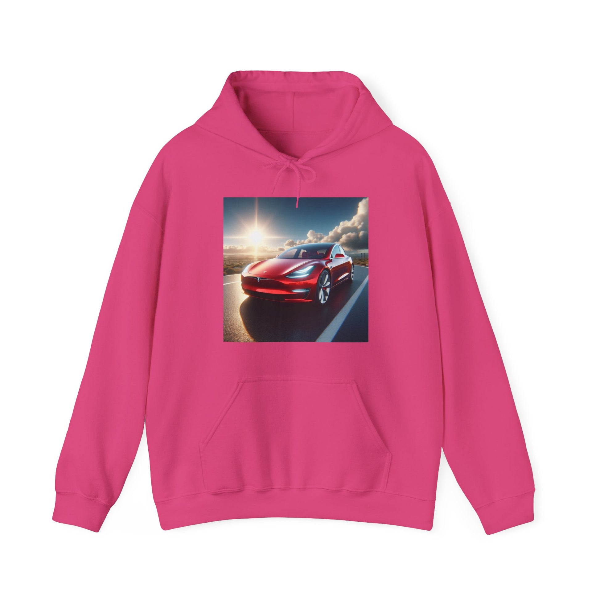 Red Tesla Hoodie Hoodie Printify Heliconia S 