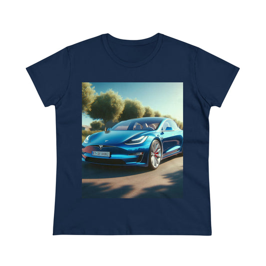 Blue Tesla T-Shirt T-Shirt Printify Navy S 