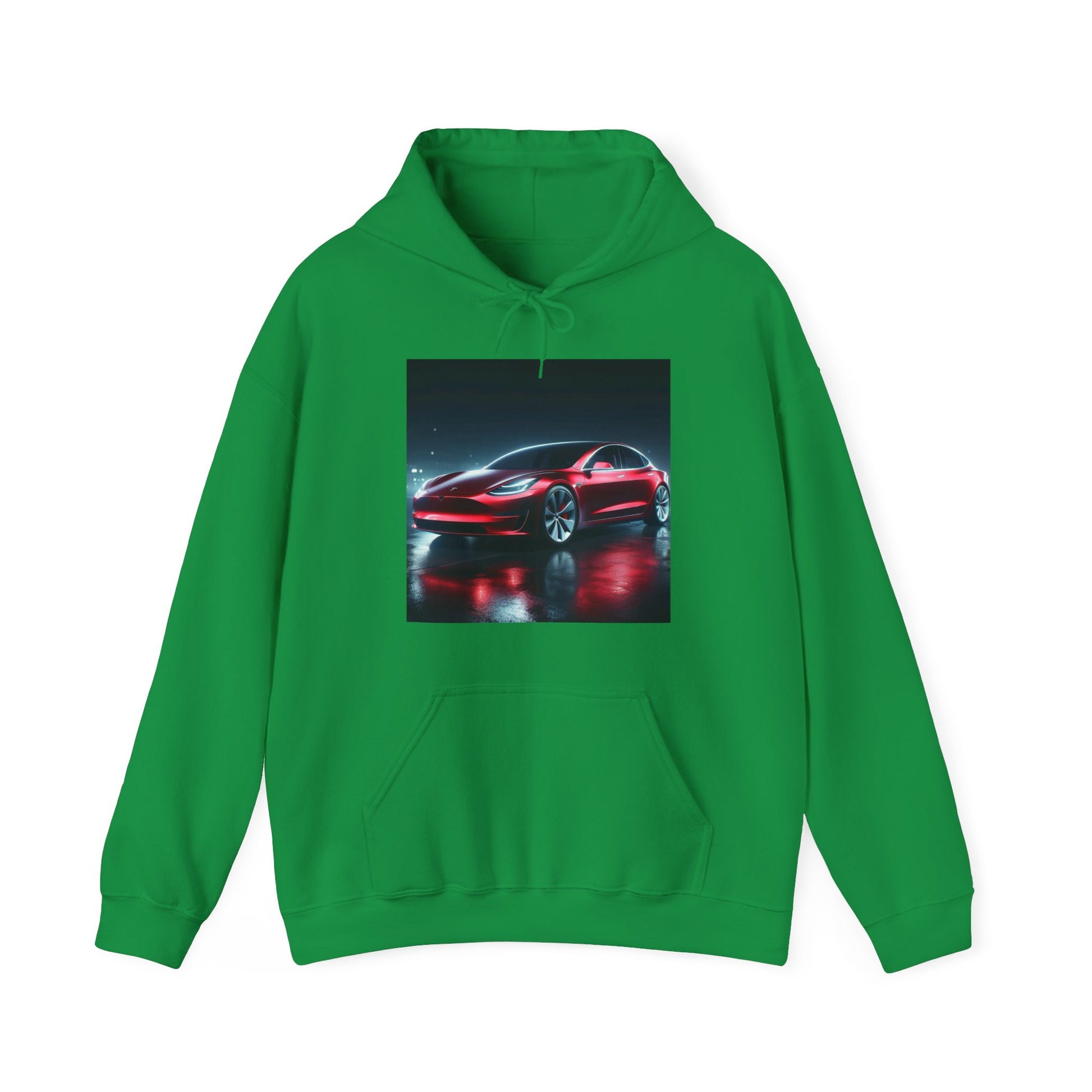 Red Tesla Hoodie Hoodie Printify Irish Green S 