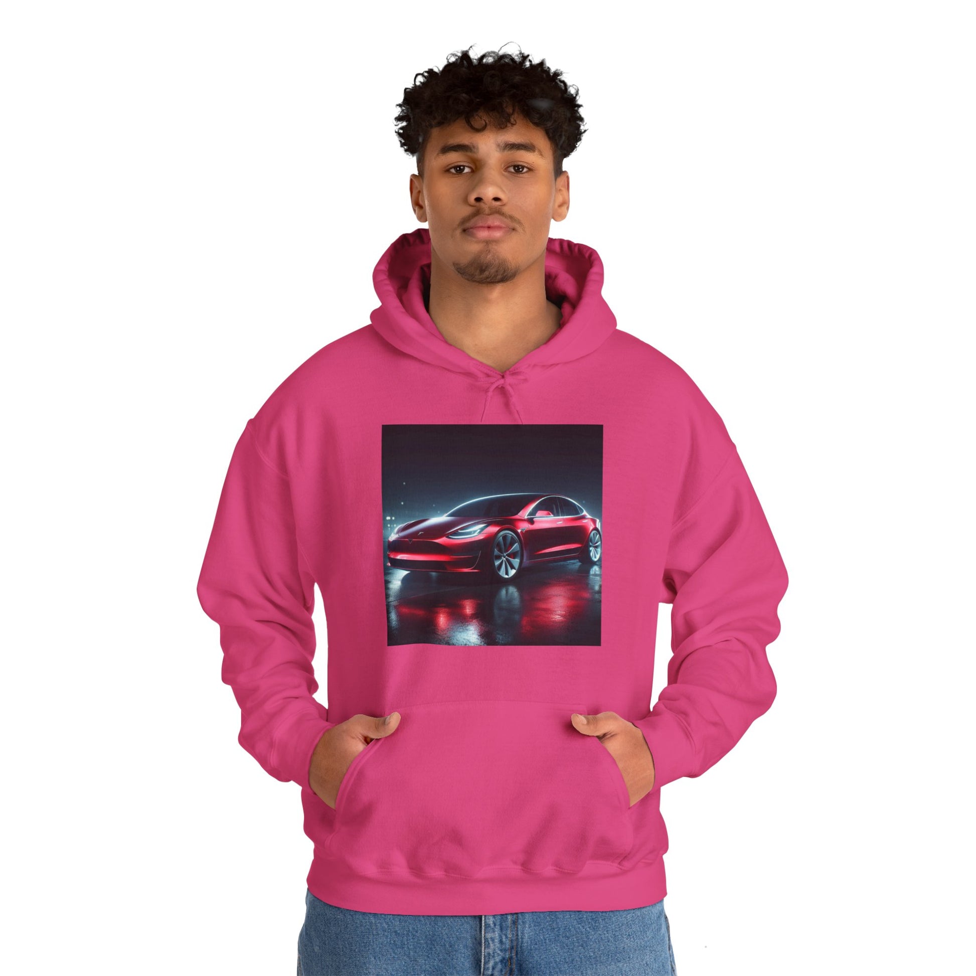 Red Tesla Hoodie Hoodie Printify   