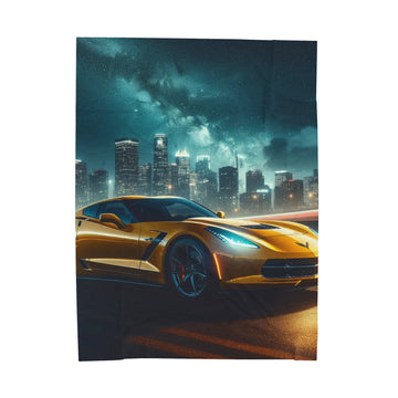 Yellow Corvette Plush Blanket All Over Prints Printify 60" × 80"  