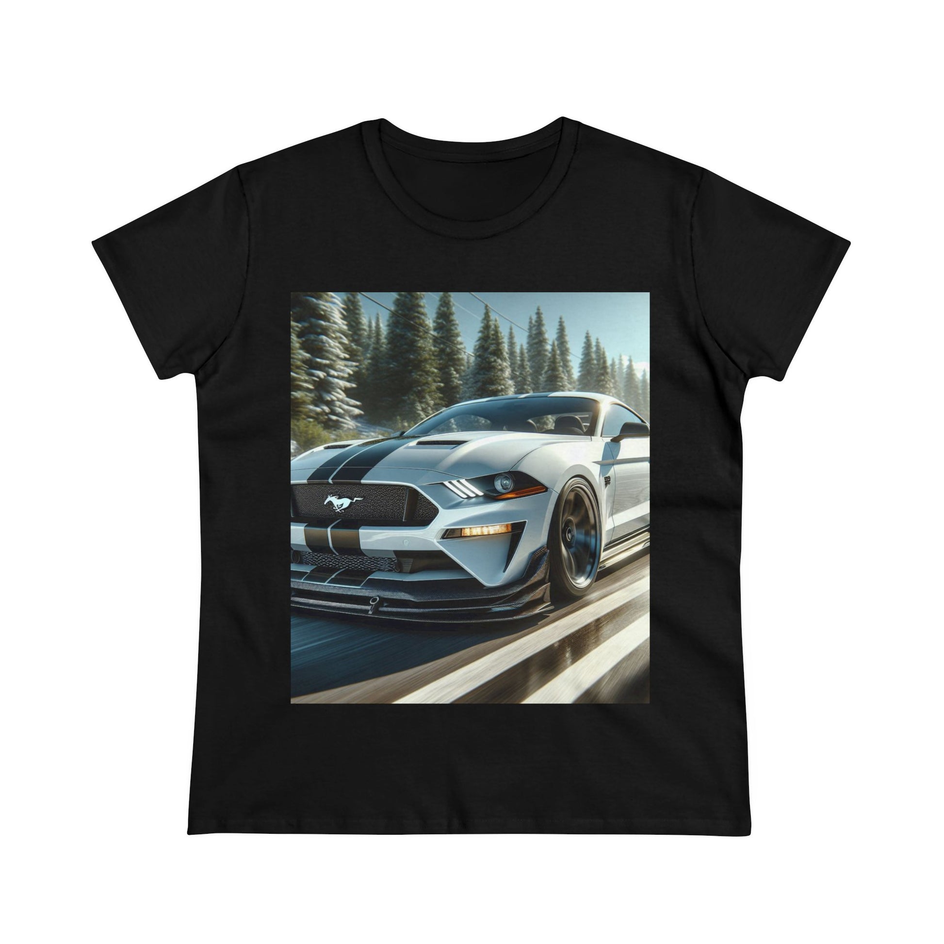 White Mustang T-Shirt T-Shirt Printify Black S 