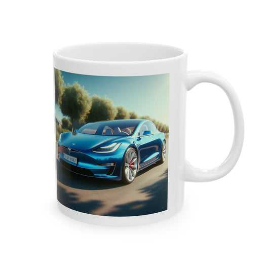 Blue Tesla Mug Mug Printify   