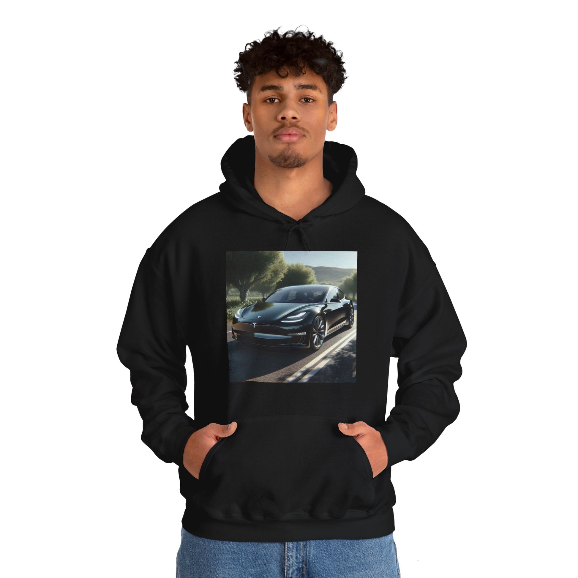 Black Tesla Hoodie Hoodie Printify   