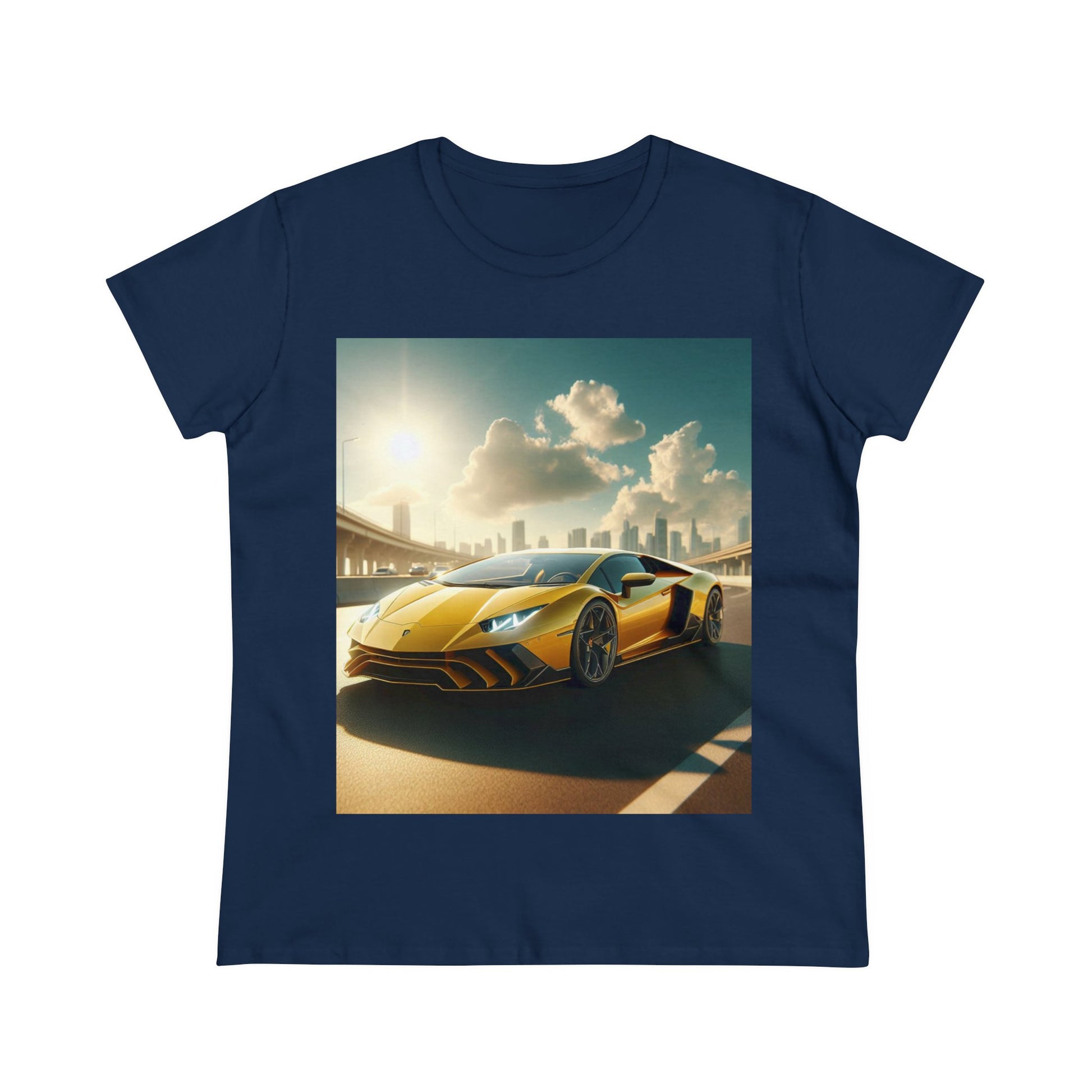 Yellow Lamborghini T-Shirt T-Shirt Printify Navy S 